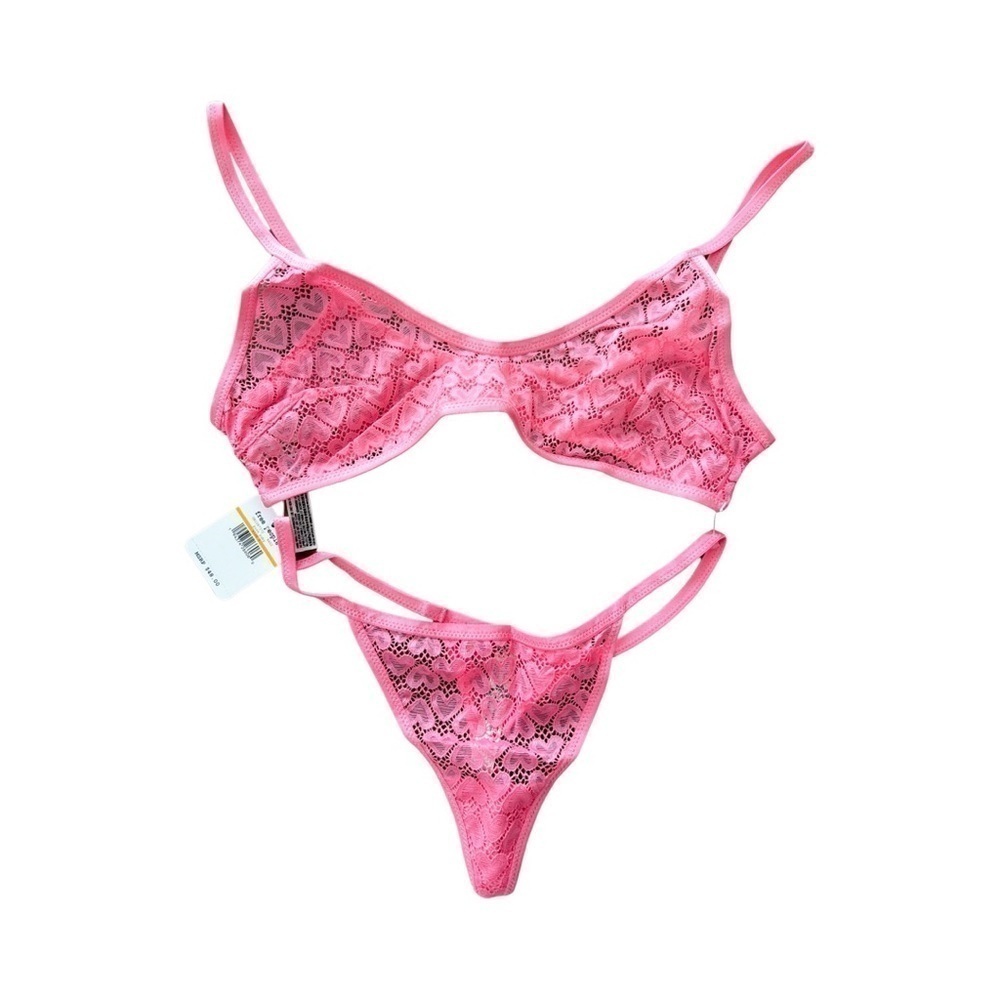 NWT FREE PEOPLE Lace Thong  Sheer Kelly Lingerie Set Pink Sz S - Picture 2 of 4